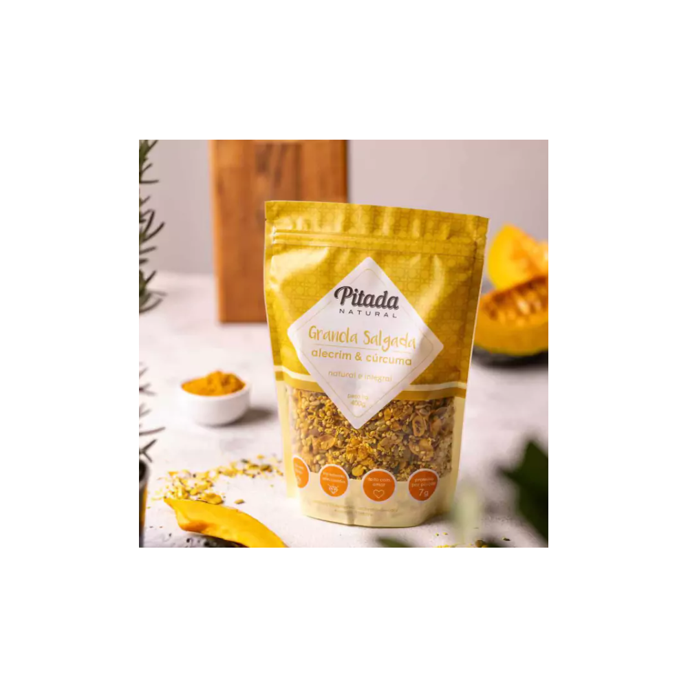 Granola alecrim e curcuma pitada natural