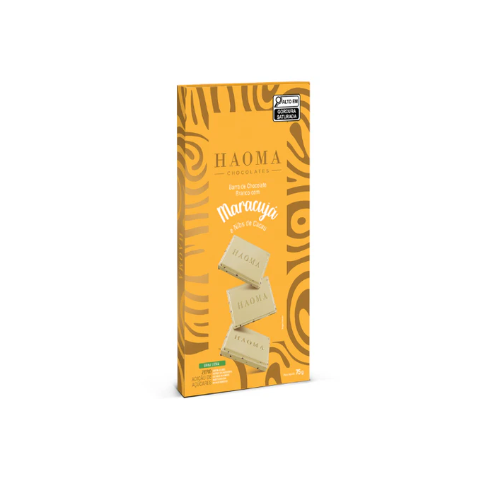 Haoma barra de chocolate  branco maracuja e nibs 75g
