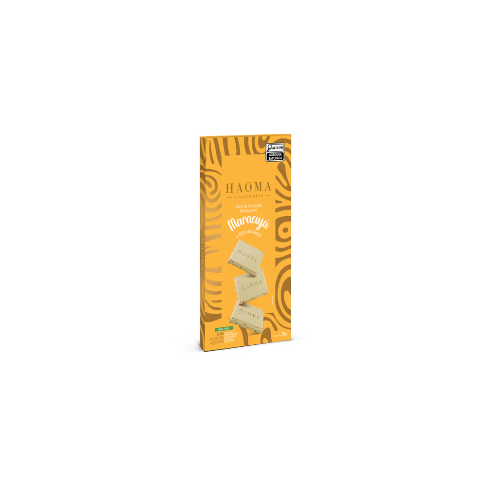 Haoma barra de chocolate  branco maracuja e nibs 75g