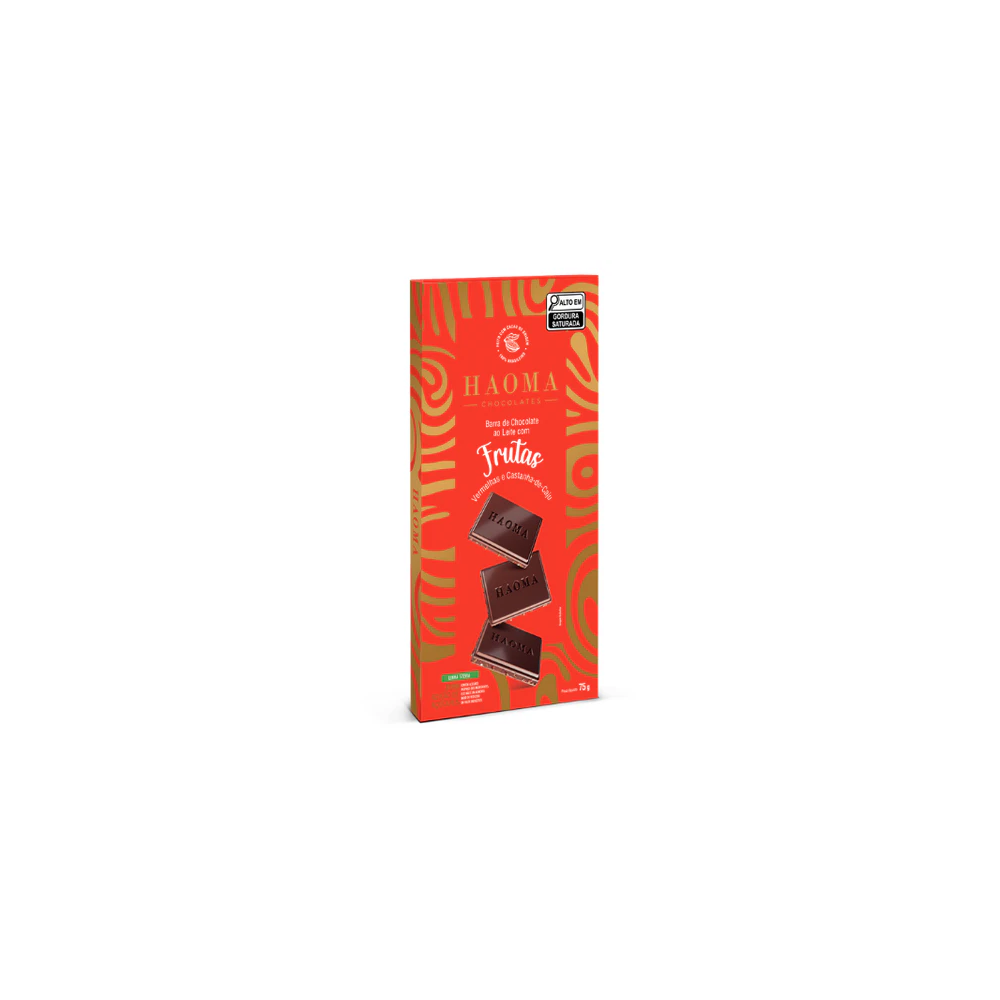 Barra Chocolate Ao Leite Frutas Vermelhas Haoma 75g