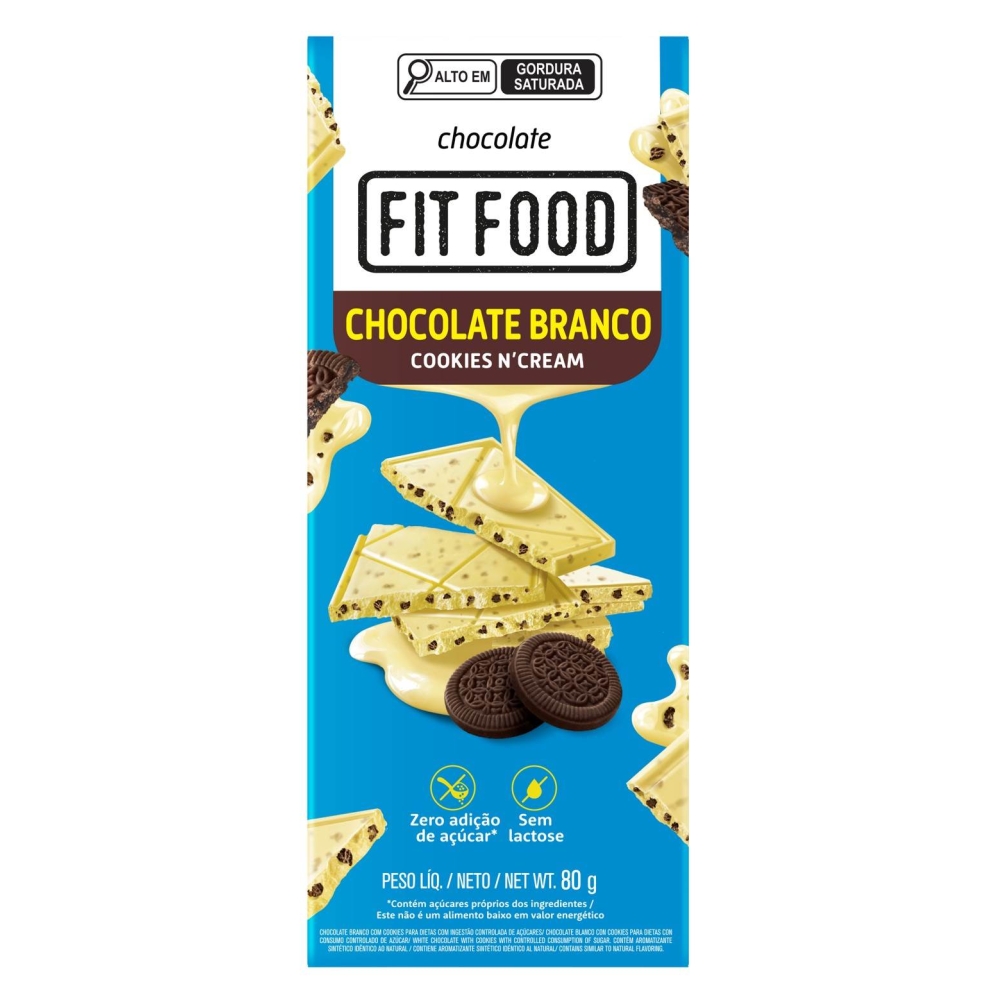 Barra chocolate branco e cookies fit food 80g