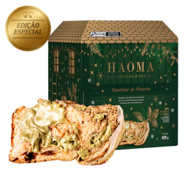 Panetone pistache  e choco branco haoma 620g