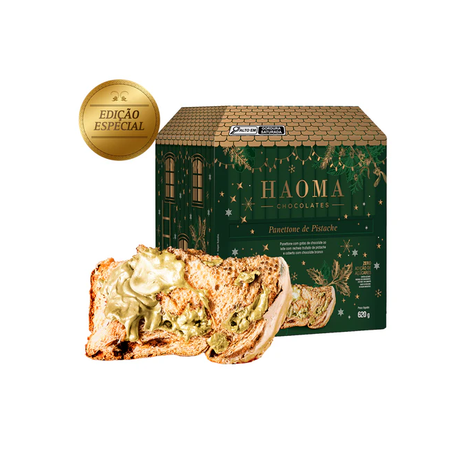 Panetone pistache  e choco branco haoma 620g