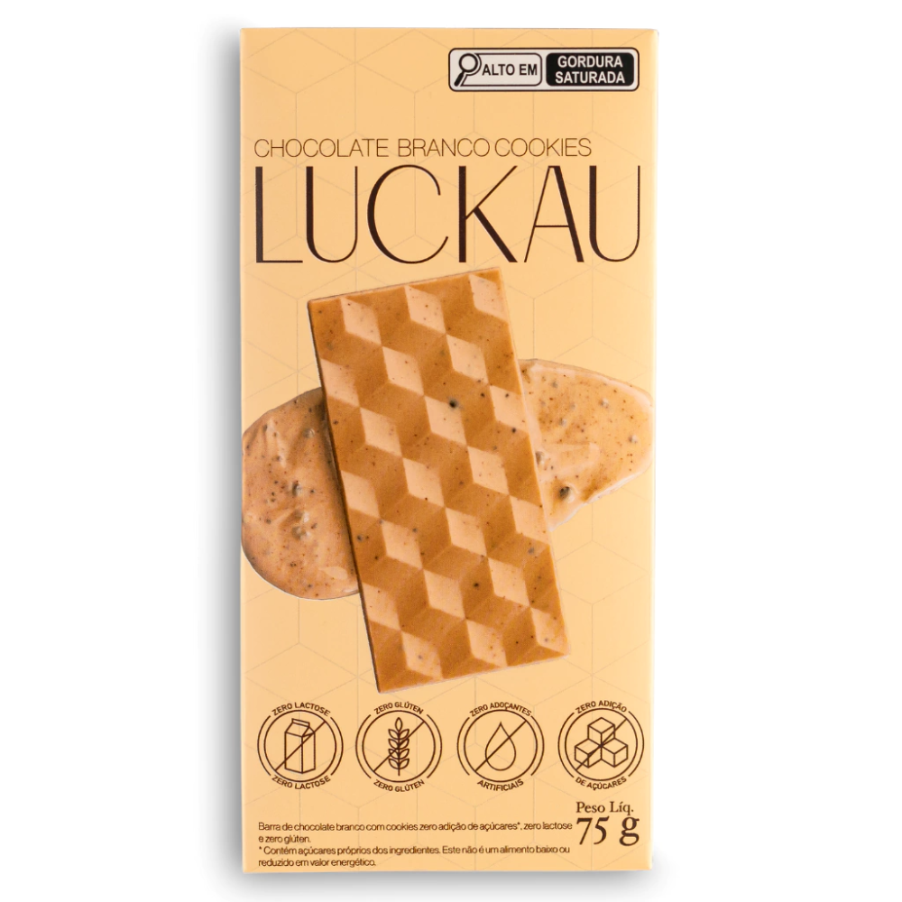 Barra de chocolate branco e cookies luckau