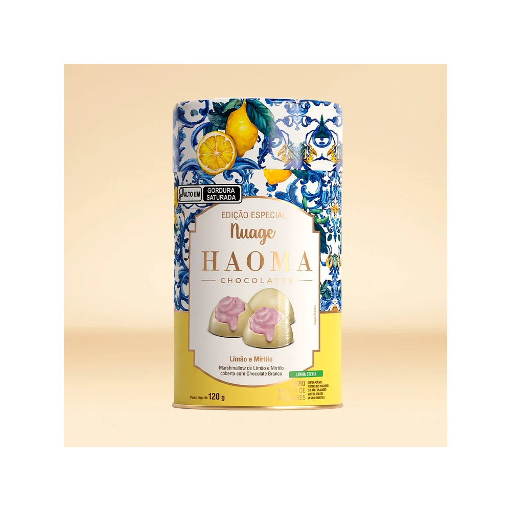 Haoma lata marshmallow de limao e mirtilo e choco branco